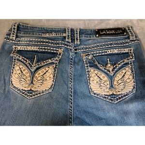 LA Idol USA Jeans Womens 13 33x28 Blue Bold Stitching‎ Bootcut Embellished READ